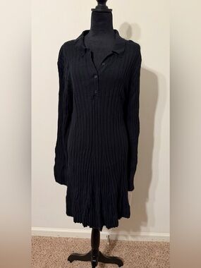 GAP Black Ribbed Long-Sleeve Polo Sweater Dress